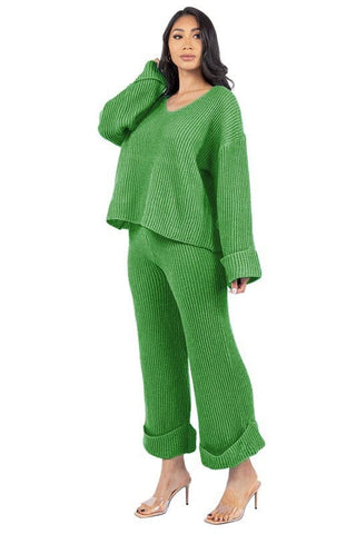 Green Sweater Pants Set