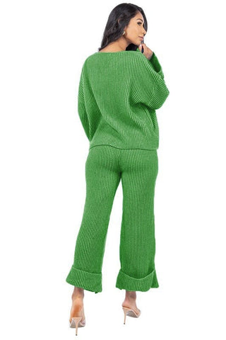 Green Sweater Pants Set