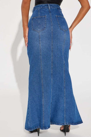 Long Blue Denim Maxi Skirt