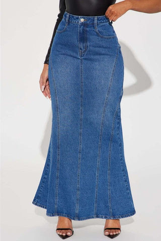 Long Blue Denim Maxi Skirt