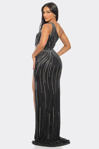 Long One Shoulder Party Maxi Dress