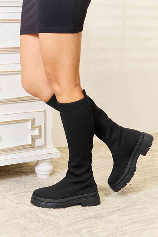 Black Knee High Sock Boots