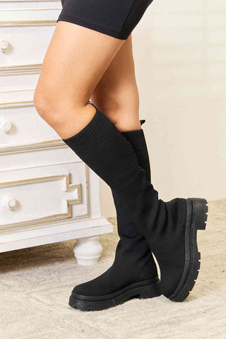 Black Knee High Sock Boots